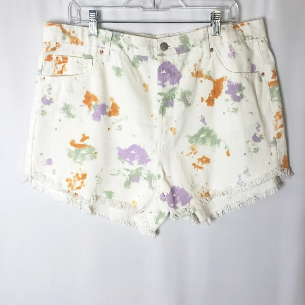 Wild Fable; High Rise; Jean Shorts; White with Flower Pattern; Tie Dye; - Picture 1 of 7